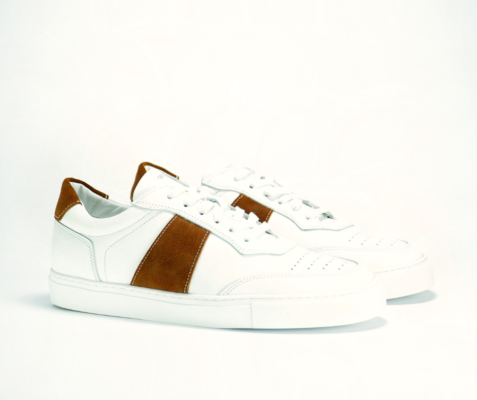 Sneakers COURT en cuir blanc et cognac Men & Panda