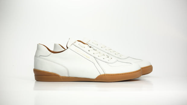 Sneakers RETRO en cuir blanc et camel Men & Panda