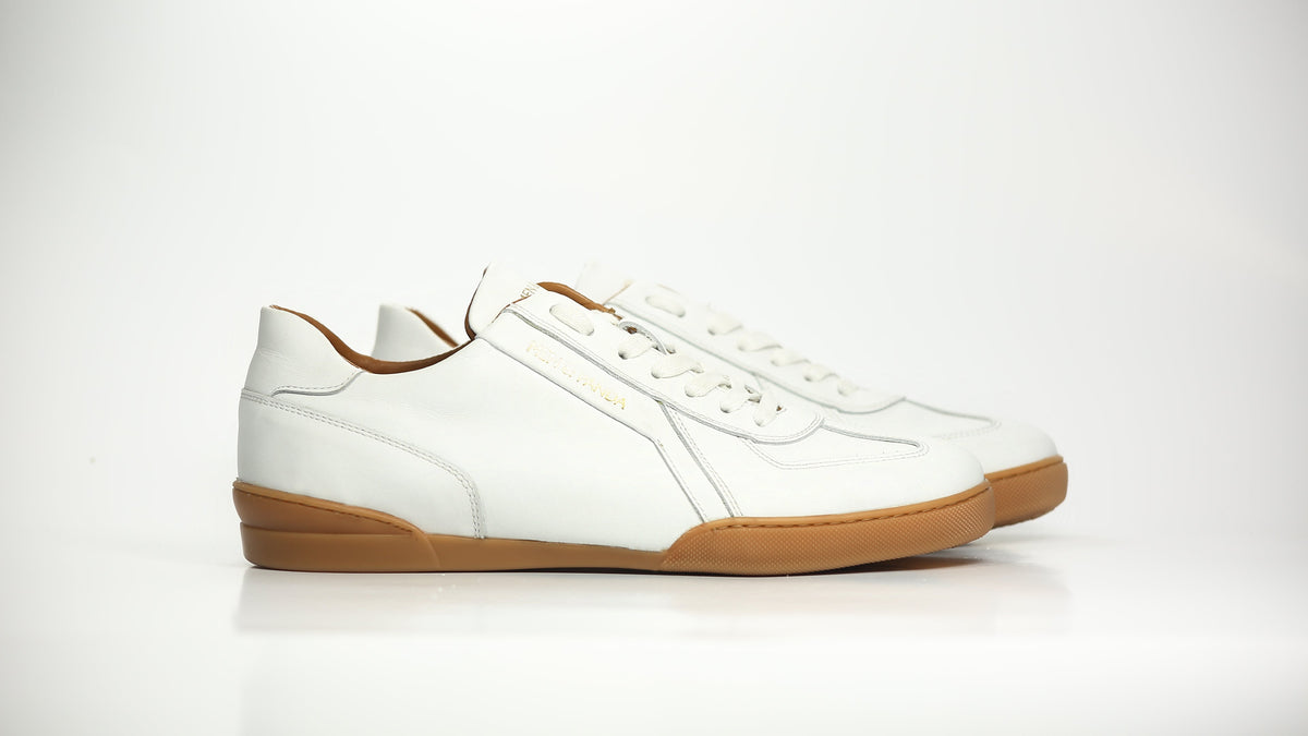 Sneakers RETRO en cuir blanc et camel Men & Panda