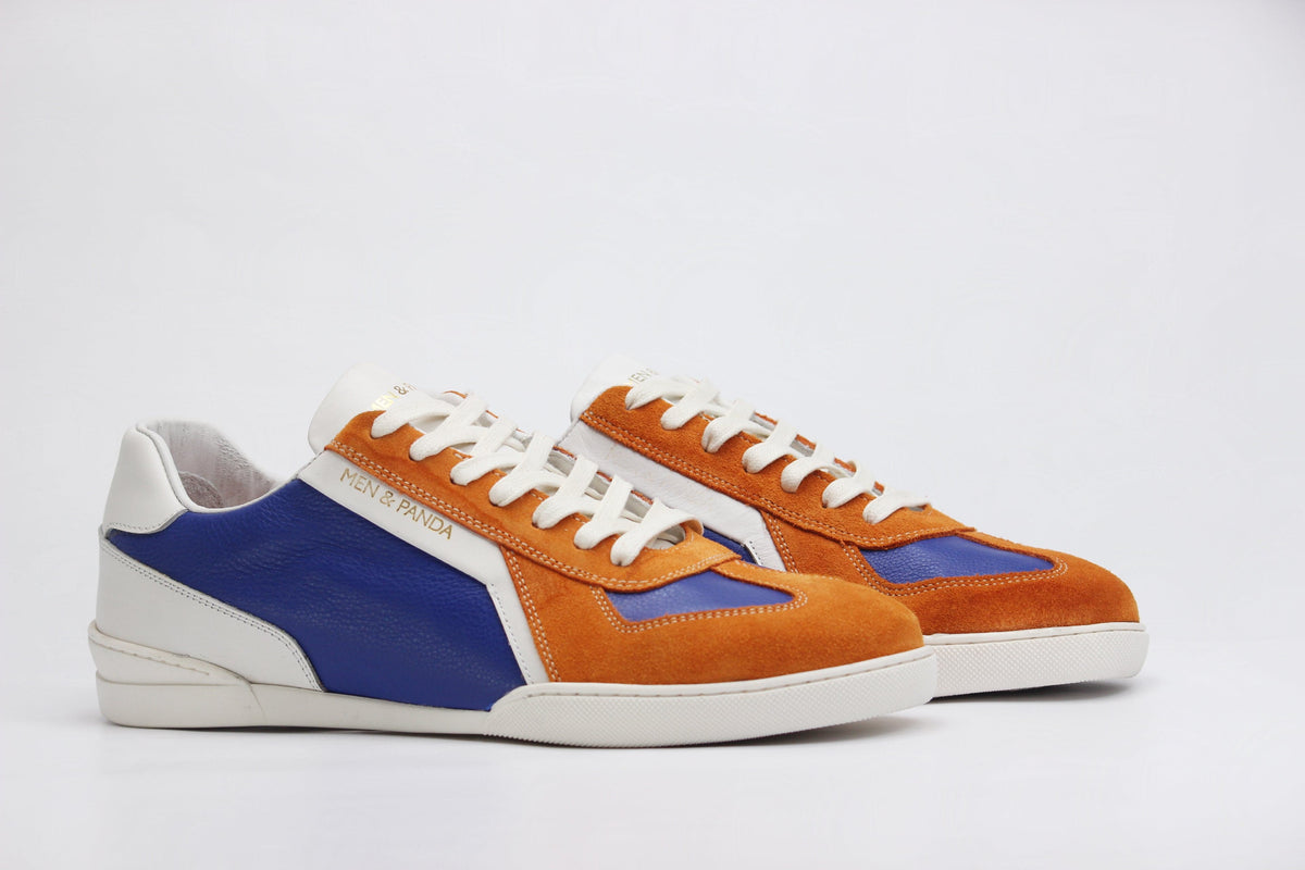 Sneakers RETRO en cuir bleu - daim orange Men & Panda