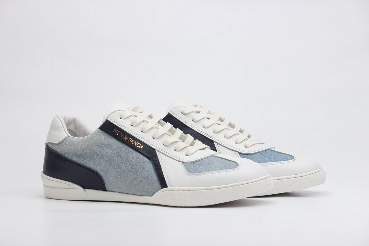 Sneakers RETRO en daim bleu - cuir blanc Men & Panda